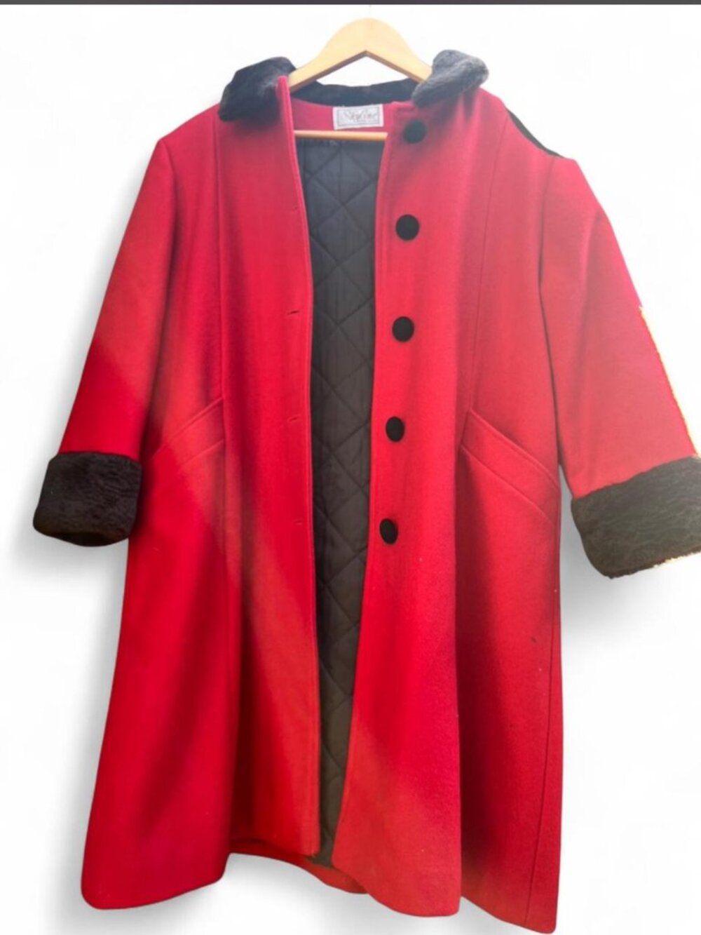 Vintage Skyline Red Wool Jacket and Matching Hat Faux Fur